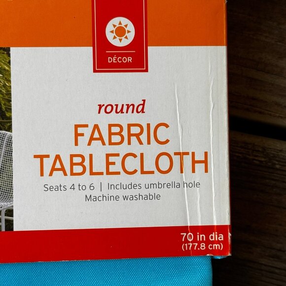 NEW NWT Target Fabric Tablecloth Round 70 Inch Diameter Blue with White Stripes - Picture 4 of 5